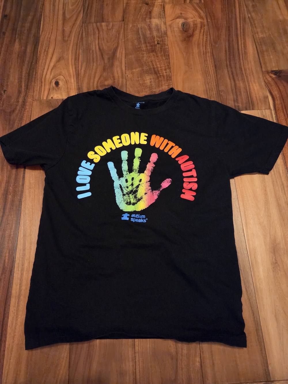 Autism Speaks Men' Black Tee with Rainbow Handprint